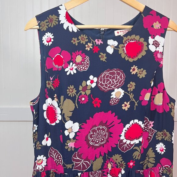 Brooks Brothers Red Fleece Sleeveless Dress Floral Navy Blue Viscose Ruffle Hem - Picture 1 of 14